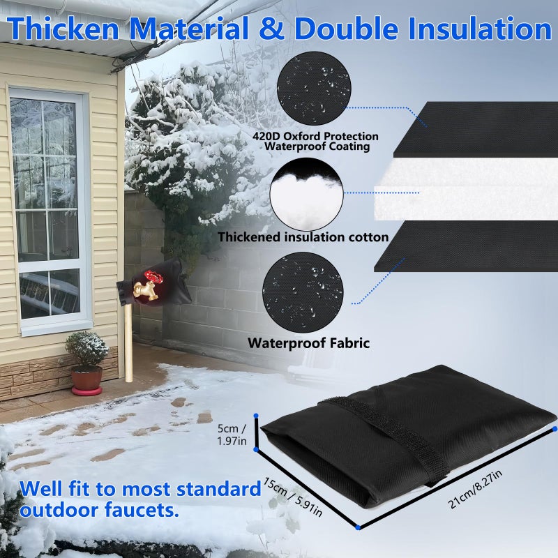 nabreeli Outdoor Faucet Covers 2Pack 8.5""x5.9""x1.9"" Thicker Hose Bib Insulation Cover Waterproof & Frost Free Outside Spigot Cover Bag Insulated Covers - Image 2